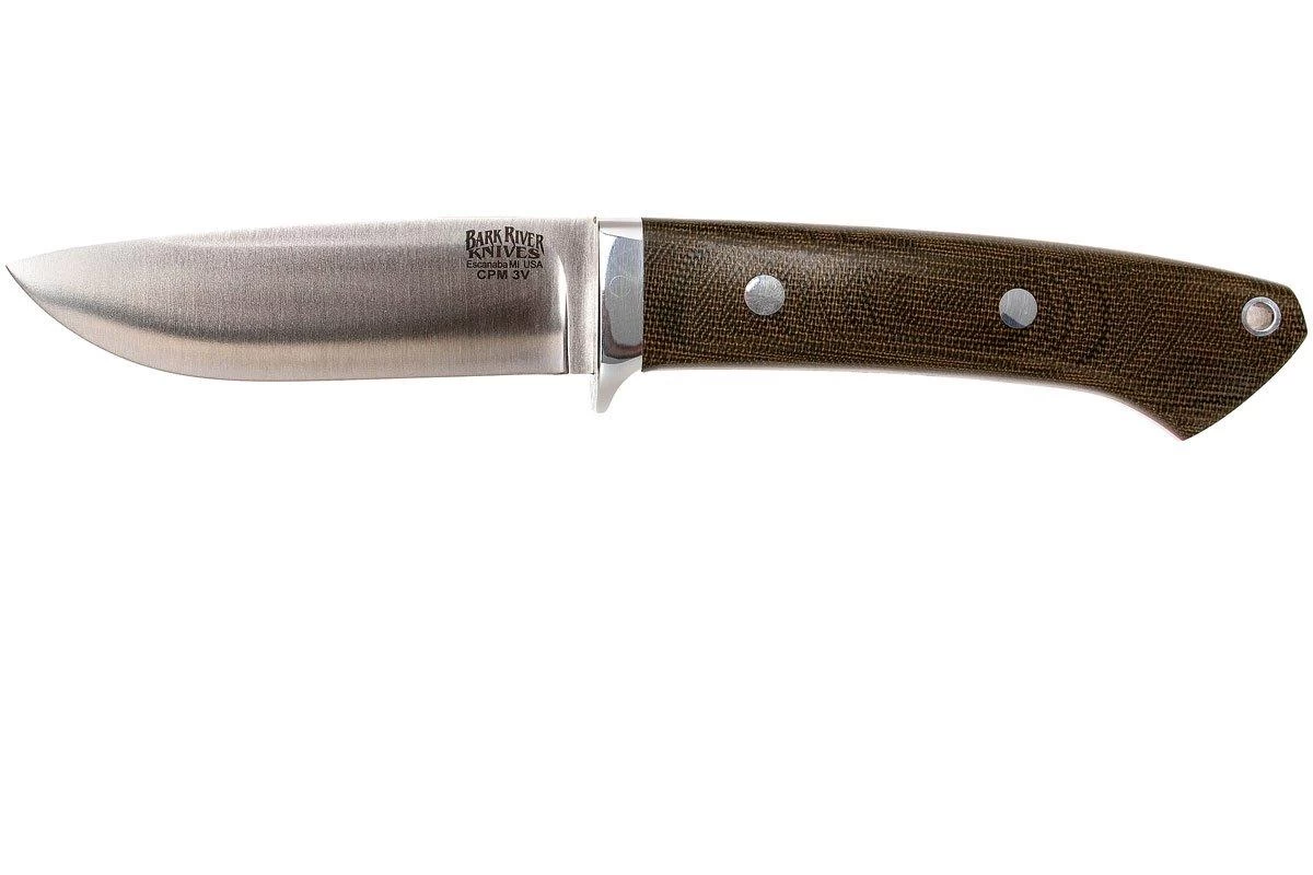 Bark River Classic Drop Point Hunter CPM 3V, Green Canvas Micarta, Red Liners