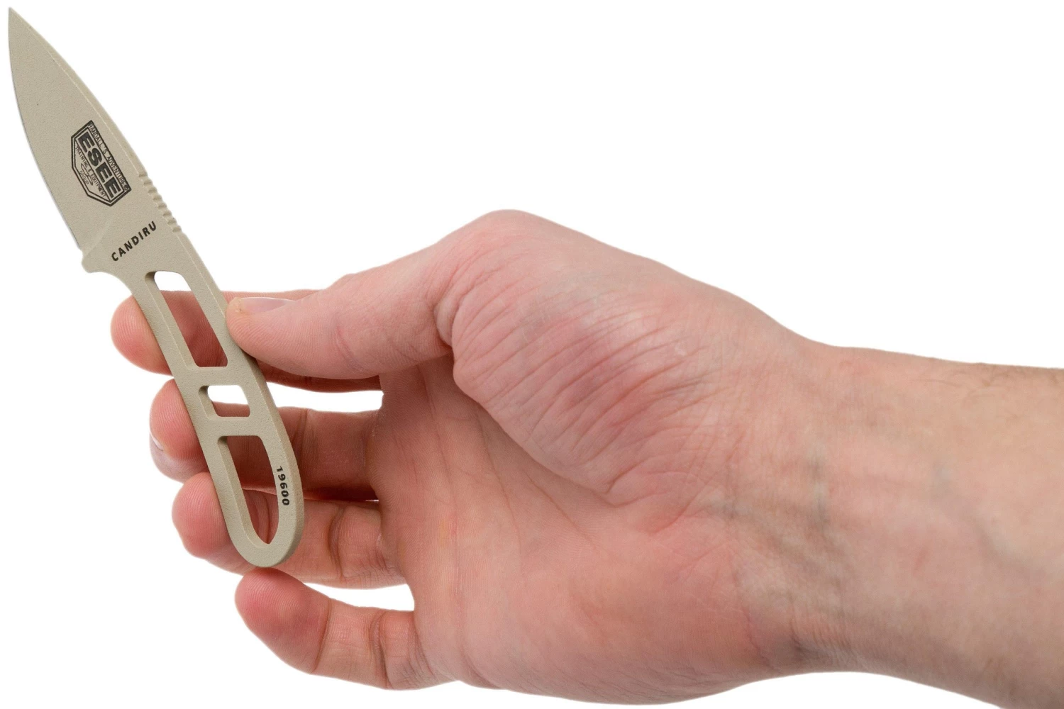 ESEE Candiru Desert Tan CAN-DT Cuchillo De Cuello Con Funda Negra + Clip De Cintur贸n - Imagen 5