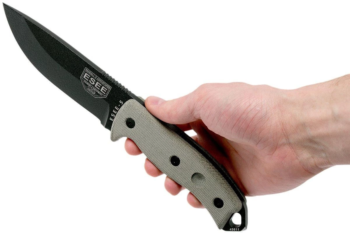 ESEE Model 5 Black Blade, Desert Tan Handle 5P-BK Con Funda Kydex + Clip De Cintur贸n - Imagen 6