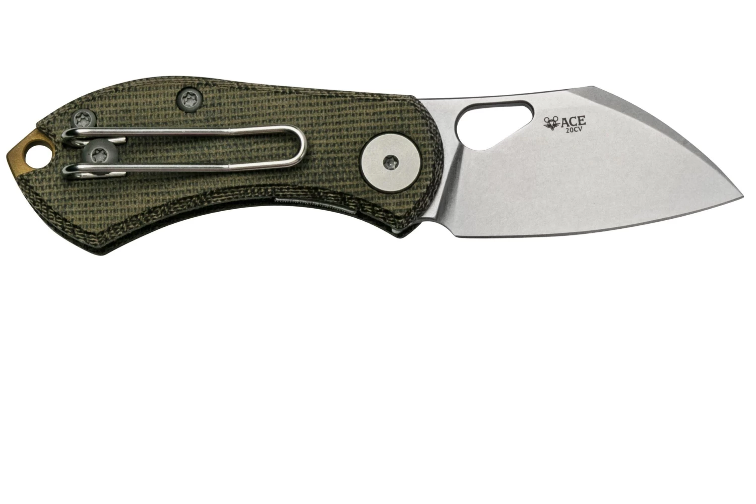 GiantMouse ACE Nibbler Green Canvas Micarta, 20CV Navaja, Diseño Ansø En Voxnaes - Imagen 2