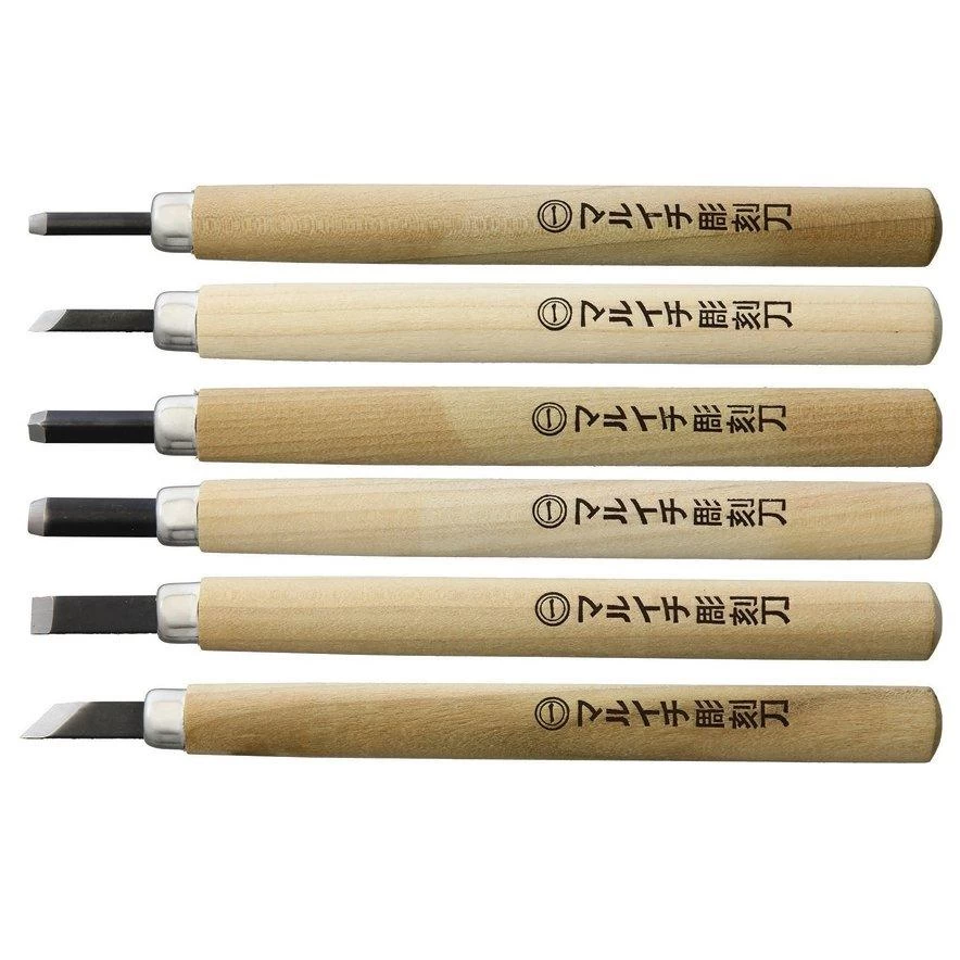 Yoshiharu KL-6 Maruichi Cuchillos Japoneses Para Tallar Madera, Juego De 6 En Estuche De Plástico